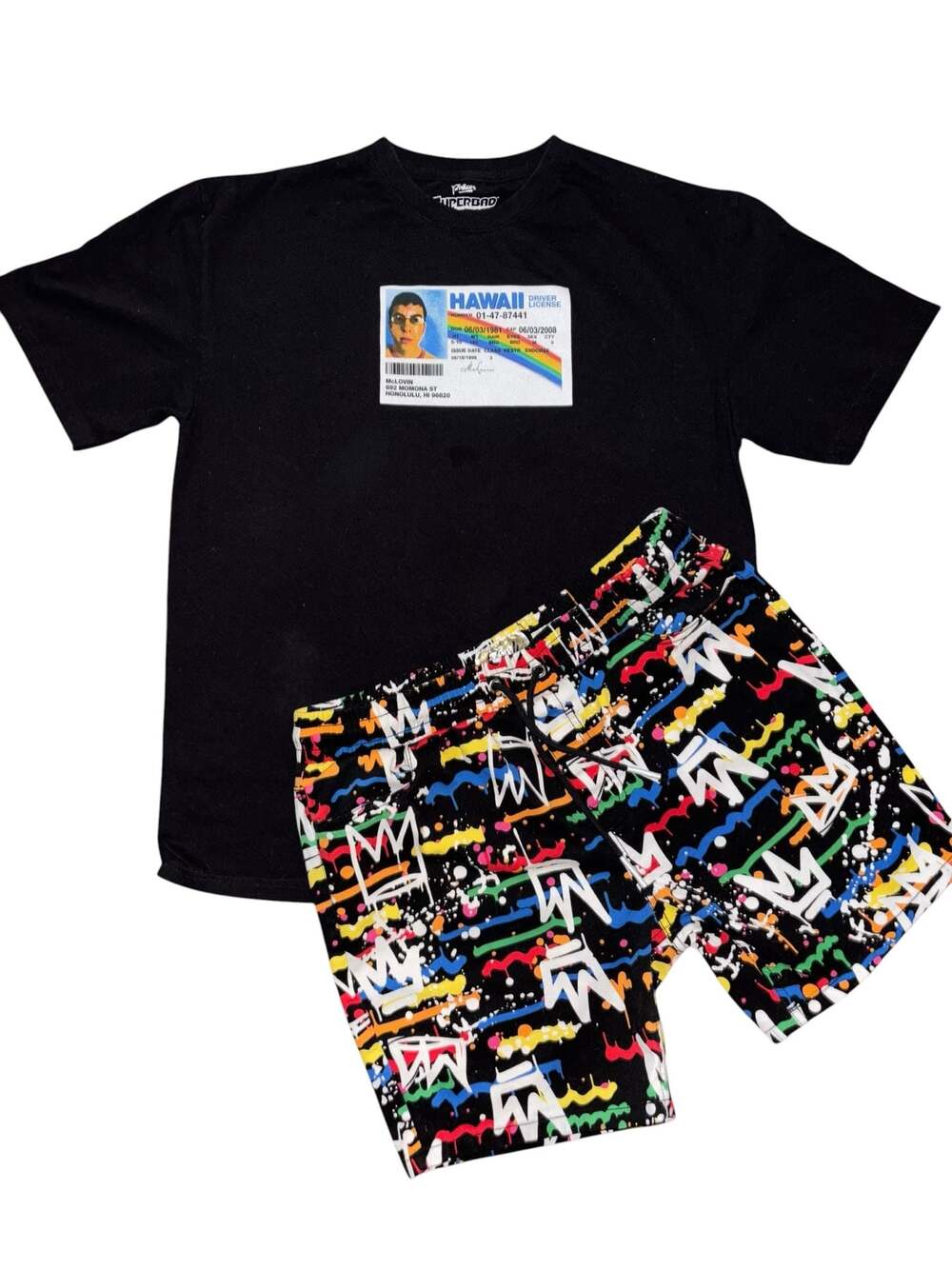 Superbad McLovin Hawaii License T-Shirt and Graffiti Crown Shorts Set
